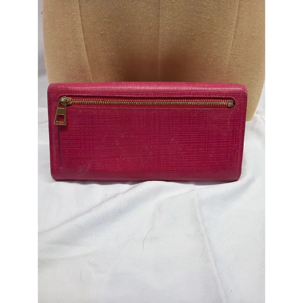 Loewe Magenta Pink Leather Long Flap Wallet Organizer Anagram Logo